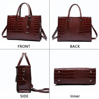 Luxury Vintage Women's Crocodile Pattern Handbag Large Capacity Tote Bag Leather Business Shoulder Bag For Female
