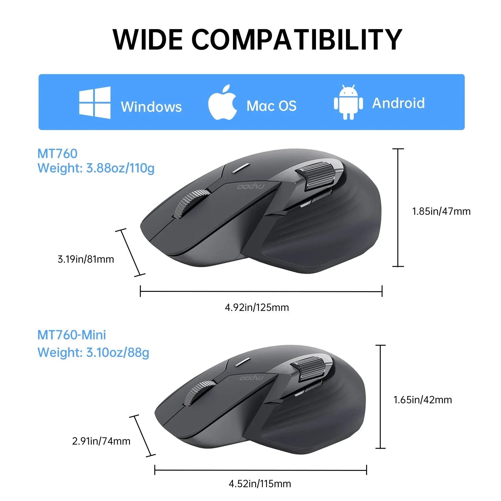 Rapoo MT760L/MT760M Multi-mode Rechargeable Wireless Mouse Ergonomic 4000 DPI Support Up to 4 Devices Bluetooth Mouse |...