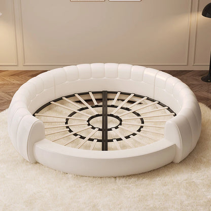 double wedding Round bed modern simple leather apartment queen beds European style base de cama matrimonial home furniture