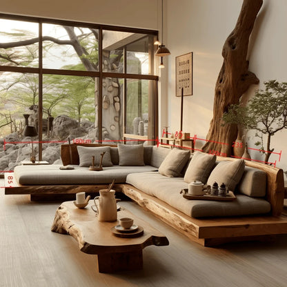 Wabi-sabi style solid wood sofa old wood furniture living room sofa atmosphere log custom L-shaped princess sofa |...