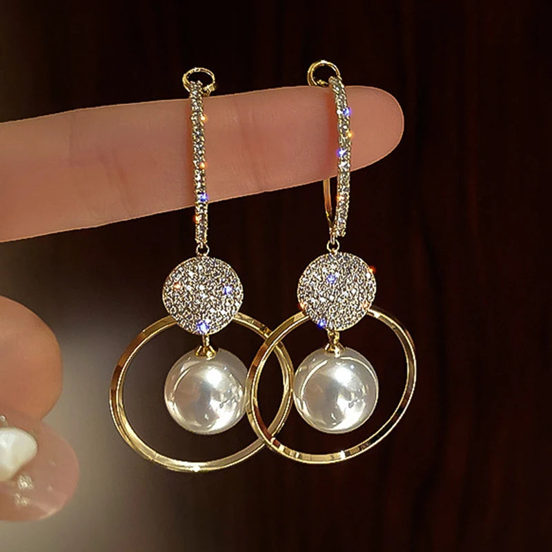 New Classic Elegant Imitation Pearl Dangle Earrings For Women Crystal Long Tassel Exquisite Drop Earring Wedding Jewelry...