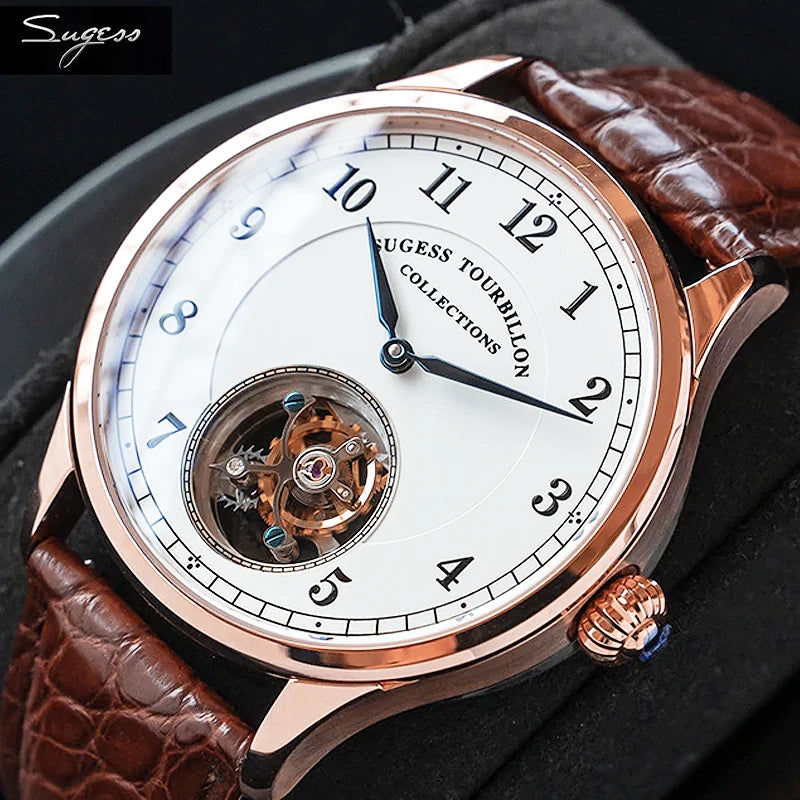 Sugess Genuine Tourbillon Business Men Watch Original ST8000 Movement Luxury Skeleton Mechanical Watches Sapphire Wristwatches - Kimlud