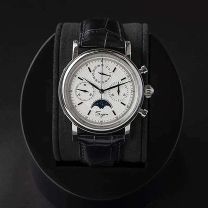 Sugess Mechanical Men Watch Original ST1908 Movement Chronograph Vintage Moonphase Genuine Leather Band Waterproof 50ATM  ST19
