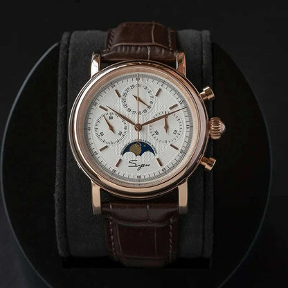 Sugess Mechanical Men Watch Original ST1908 Movement Chronograph Vintage Moonphase Genuine Leather Band Waterproof 50ATM  ST19