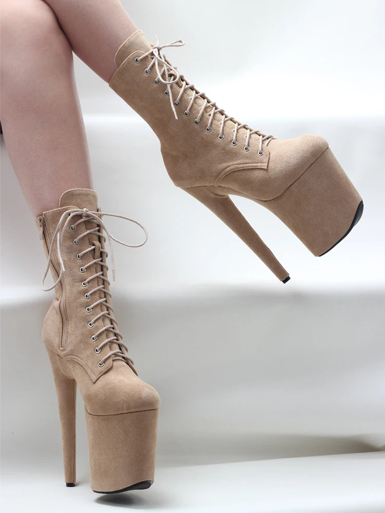 8"Heel 4"Platform Extreme Pole Dance Lace-Up FlannelAnkle Boots In Stock Three Colors Fast Shipping Size36-43 - Kimlud