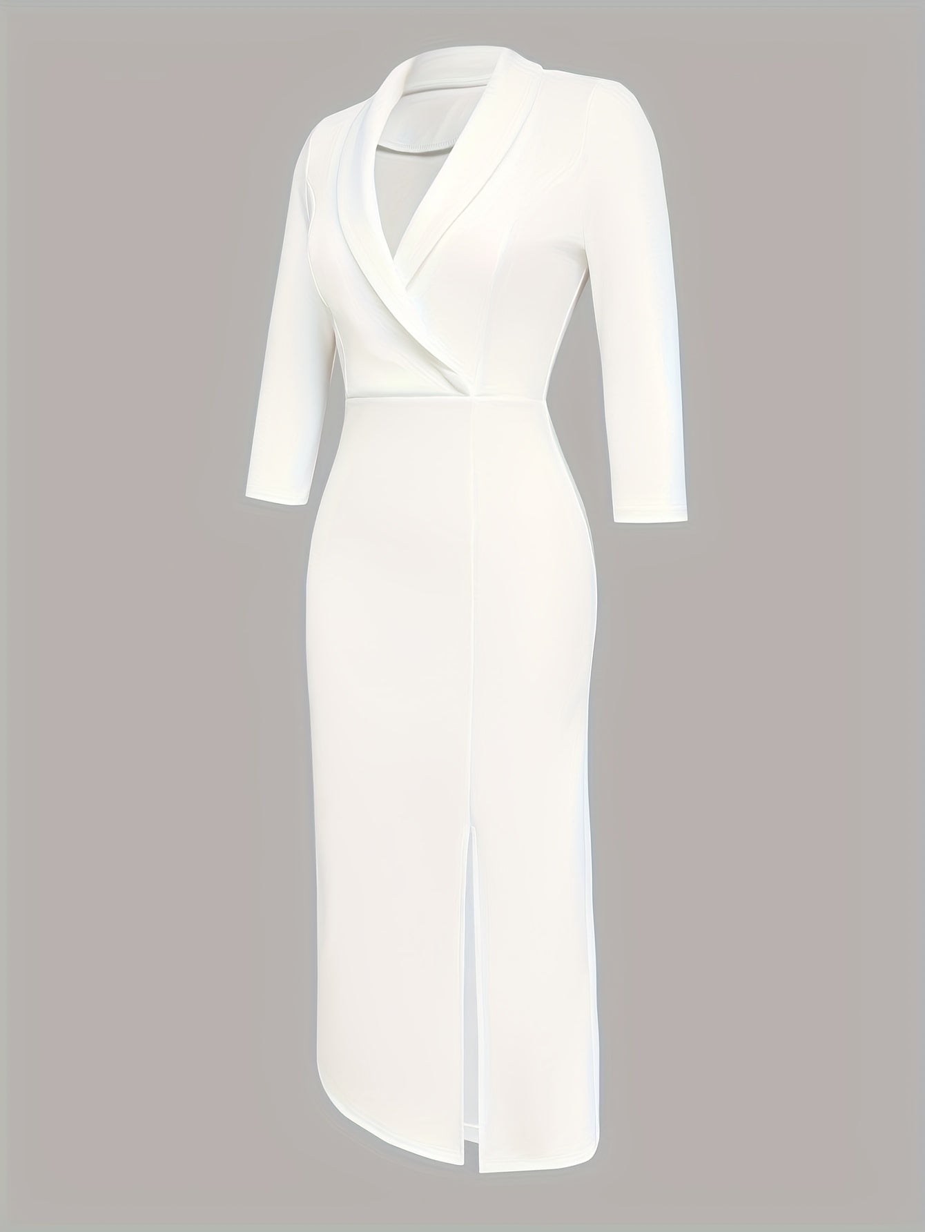 Elegant Women'S Bodycon Dress - Long Sleeve V-Neck with Belt, High-Low Hem, Stretchy Polyester Blend, Solid Color, Perfect for All Seasons, Versatile Fashion | Belted Waist Dress | Glossy Texture