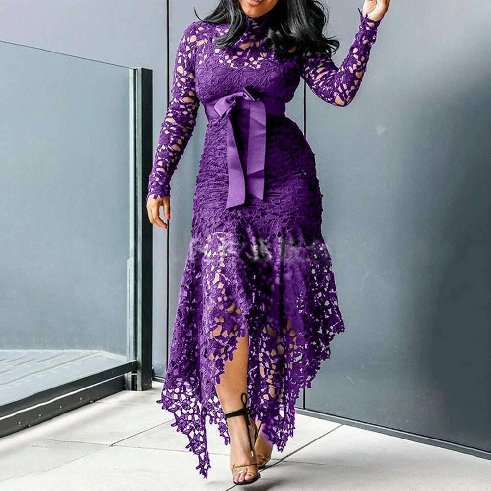 Affordable Brand New Dress Lace Women Dress Bodycon Evening Party Ladies Maxi Dresses Long Sleeve Plus Size Prom