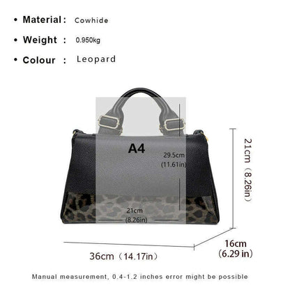 Aidrani Classic Leopard Pattern Genuine Leather Women's Bag Large Capacity Women's Handbag Cowhide Casual Shoulder Bag