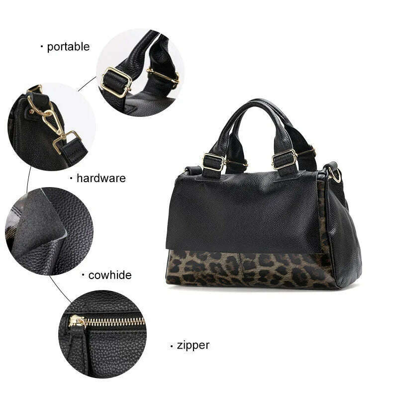Aidrani Classic Leopard Pattern Genuine Leather Women's Bag Large Capacity Women's Handbag Cowhide Casual Shoulder Bag