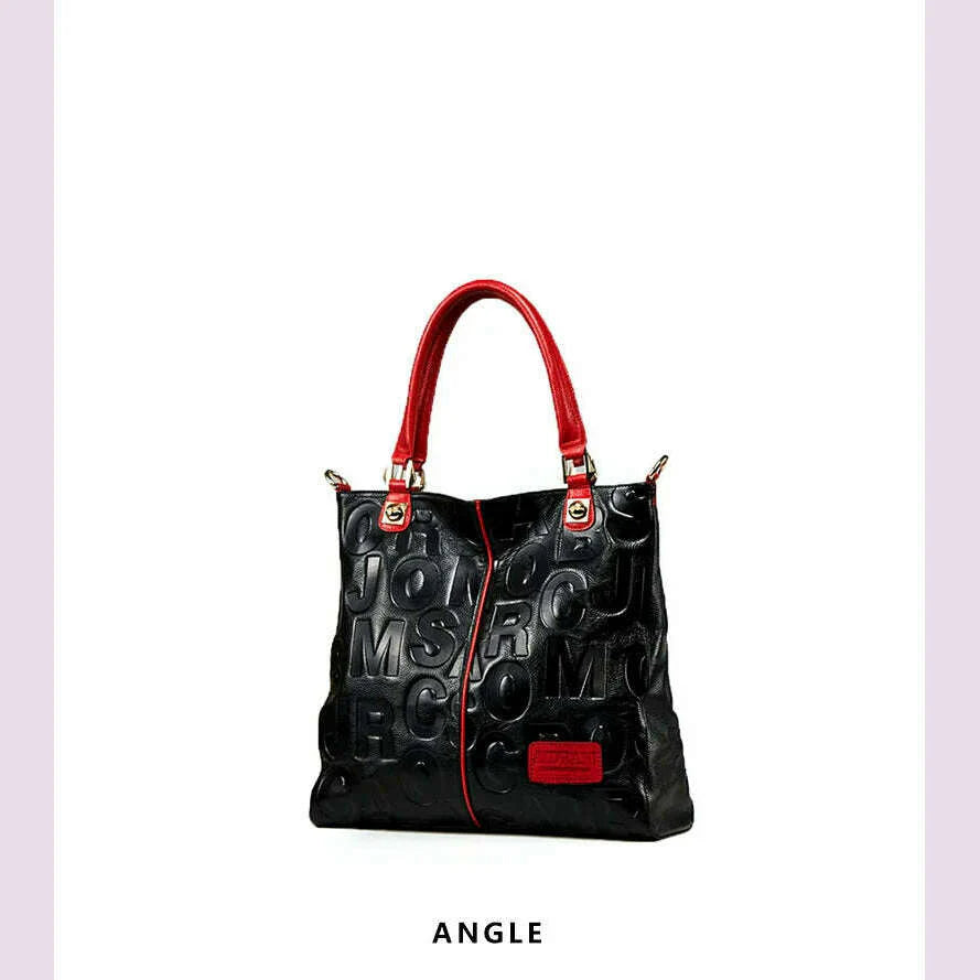 Aidrani Trendy WOMEN'S Large Capacity Letter Embossed Tote Bag Made of Soft Cowhide Material Single Shoulder Underarm Bag