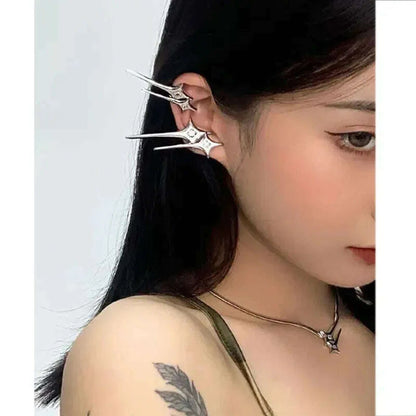 Alien Cyberpunk Transparent Zircon Metal Ear Hook for women men unisex Punk Ear bone clip Streetwear Accessory HUANZHI 2023 New