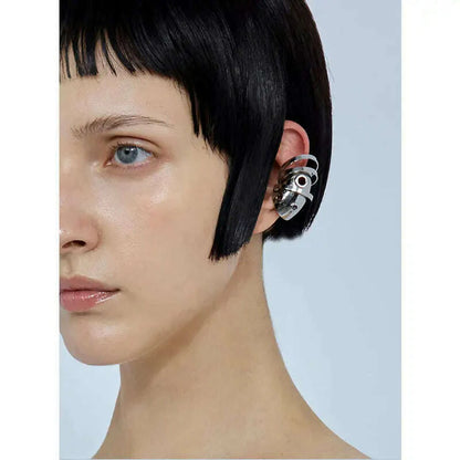 Alien Cyberpunk Transparent Zircon Metal Ear Hook for women men unisex Punk Ear bone clip Streetwear Accessory HUANZHI 2023 New