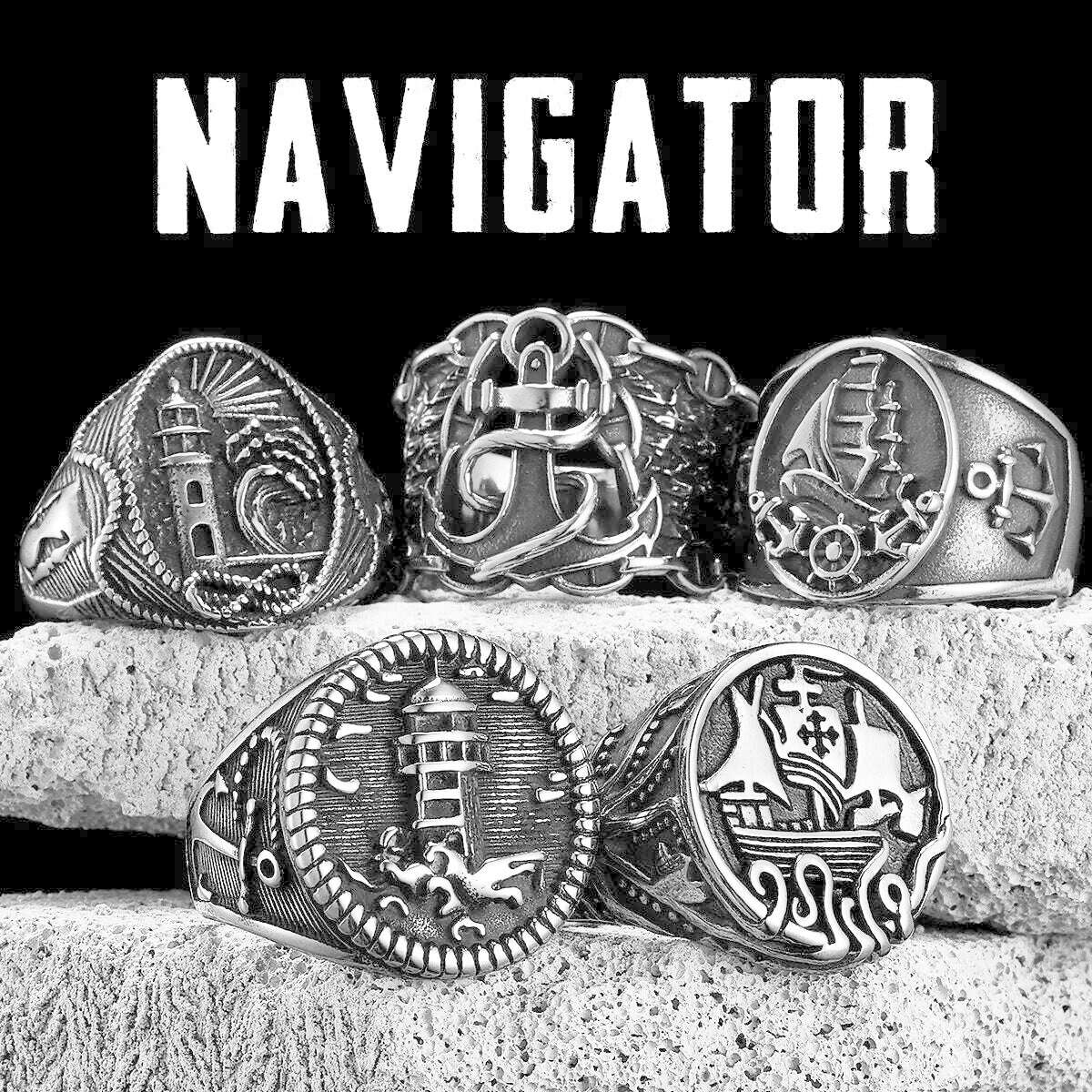 Anchor Lighthouse Ocean Sailor Ship Men Rings Stainless Steel Women Jewelry Vintage Punk Rock Fashion Accessories Gift Wholesale