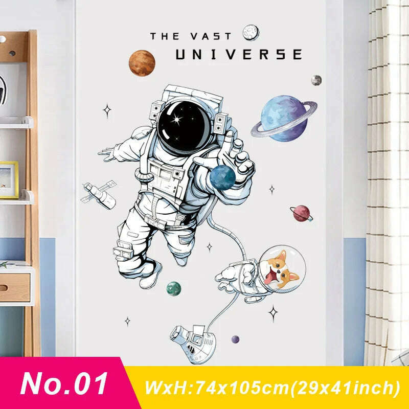 Astronaut Wall Stickers for Kids rooms Kindergarten Wall Decor Vinyl Remvable PVC Wall Decals Art Tiles Murals Home Decoration
