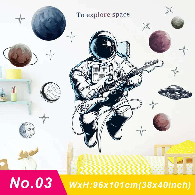 Astronaut Wall Stickers for Kids rooms Kindergarten Wall Decor Vinyl Remvable PVC Wall Decals Art Tiles Murals Home Decoration