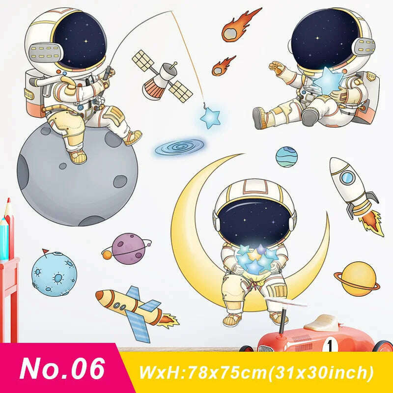 Astronaut Wall Stickers for Kids rooms Kindergarten Wall Decor Vinyl Remvable PVC Wall Decals Art Tiles Murals Home Decoration