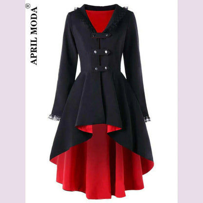 Asymmetrical Lace Patchwork Bandage Trench Gothic Vintage Mid-long Coat Women Black Belt Cloak Windbreaker Female Abrigos Brazil