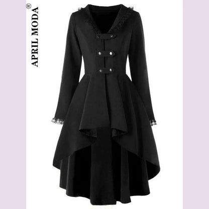Asymmetrical Lace Patchwork Bandage Trench Gothic Vintage Mid-long Coat Women Black Belt Cloak Windbreaker Female Abrigos Brazil