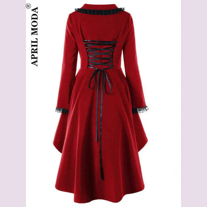 Asymmetrical Lace Patchwork Bandage Trench Gothic Vintage Mid-long Coat Women Black Belt Cloak Windbreaker Female Abrigos Brazil