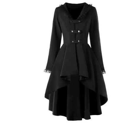Asymmetrical Lace Patchwork Bandage Trench Gothic Vintage Mid-long Coat Women Black Belt Cloak Windbreaker Female Abrigos Brazil