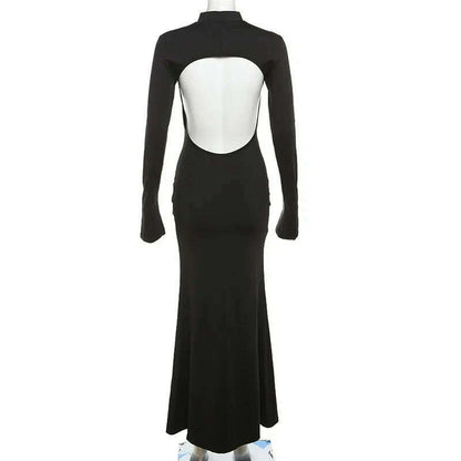 Autumn Winter Backless Sexy Party Club Black Bodycon Maxi Dresses Outfits for Women Long Sleeve Y2K Dress Vestido Streetwear New