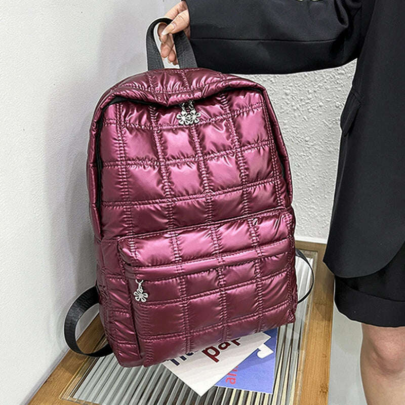 Backpack Women's New Korean Fashion Space Cotton Backpack Diamond Designer Thread Shoulder Bag Large Capacity Down School Bag