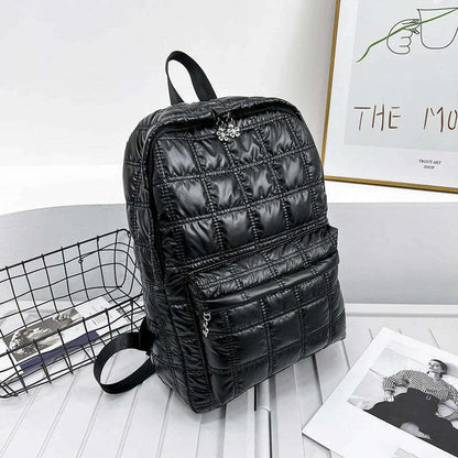 Backpack Women's New Korean Fashion Space Cotton Backpack Diamond Designer Thread Shoulder Bag Large Capacity Down School Bag