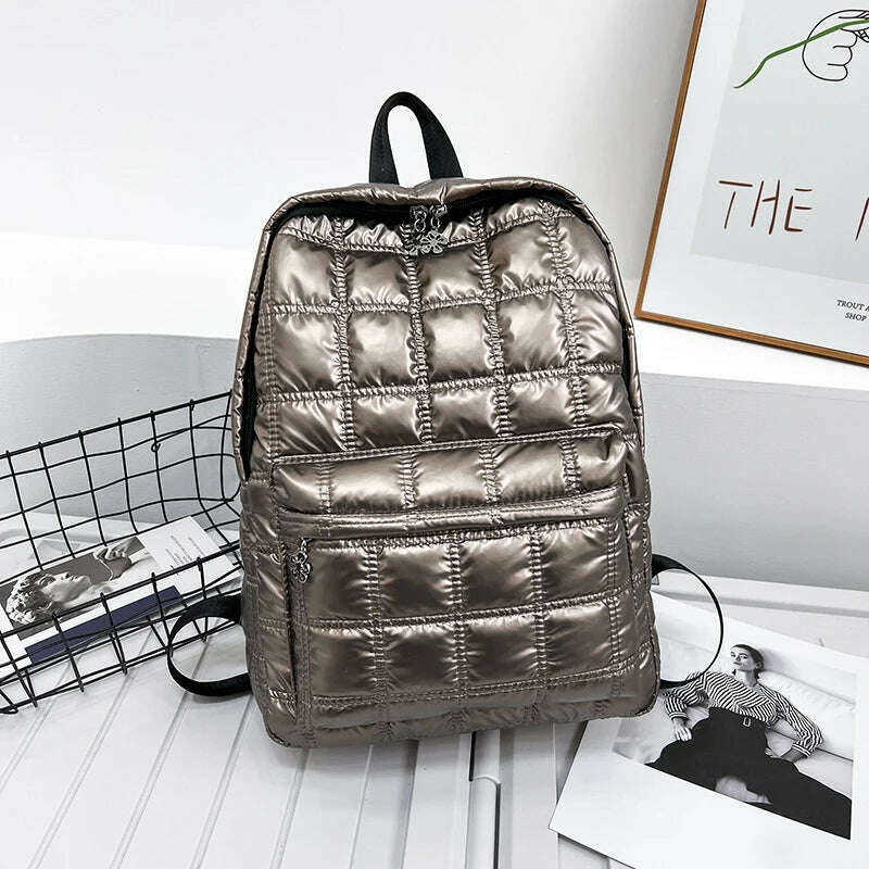 Backpack Women's New Korean Fashion Space Cotton Backpack Diamond Designer Thread Shoulder Bag Large Capacity Down School Bag