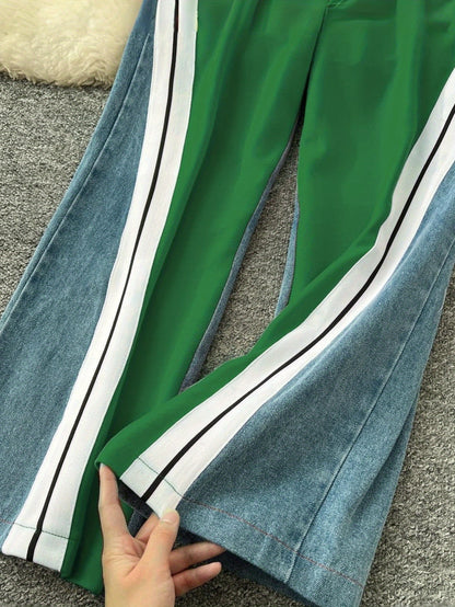 Women's Brown Color - Block Sweatshirt and Wide - Leg Pants Set with White Stripes, Two Piece Set Women Outfits, Women Two Piece Outfits, Two Piece Outfits For Women, Co Ord Set Women, Womens Clothes, Track Suits Women Two Pi