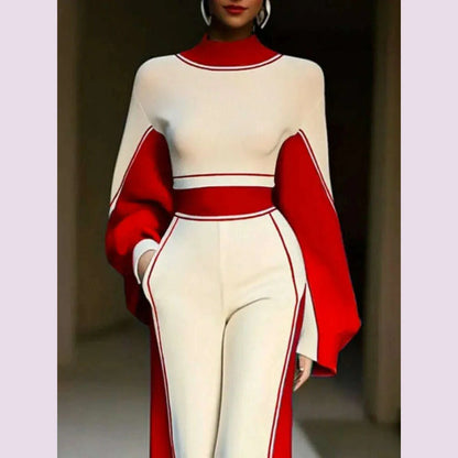 Beautyblue Women Clothing Stand Collar Long Sleeves Top Autumn Contrasting Colors Striped High Neck T-Shirts Female Base Layer