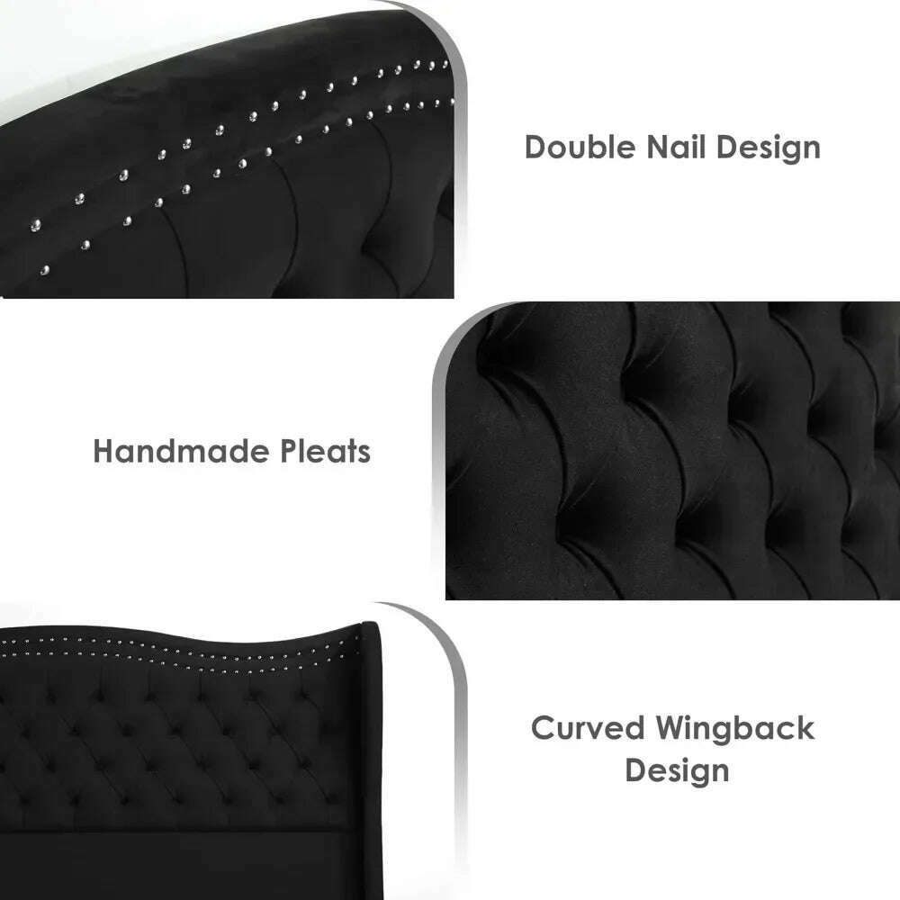 Bed Frame, 55"Headboard Upholstered Bed with Tall Footbaord,Velvet Handmade Pleats Deep Button Tufted WingbackPlatform Bed