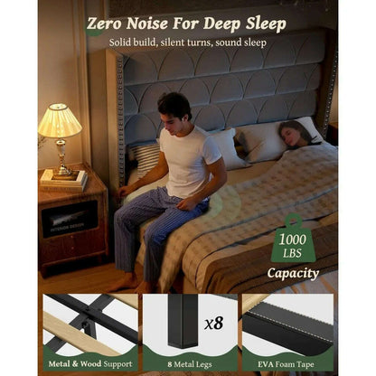 Bed Frame with -1000LBS Capacity Support, Velvet Upholstered Wingback Platform Bed Frame, Noise Free, Sturdy Wooden Slat Support