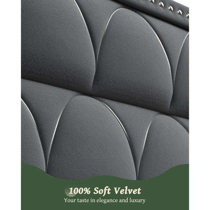 Bed Frame with -1000LBS Capacity Support, Velvet Upholstered Wingback Platform Bed Frame, Noise Free, Sturdy Wooden Slat Support