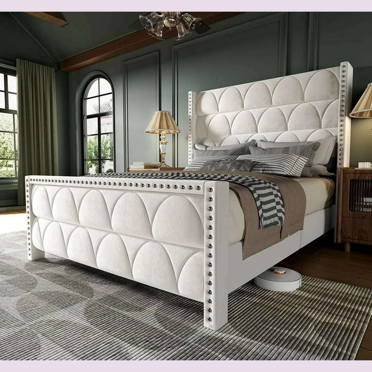 Bed Frame with -1000LBS Capacity Support, Velvet Upholstered Wingback Platform Bed Frame, Noise Free, Sturdy Wooden Slat Support
