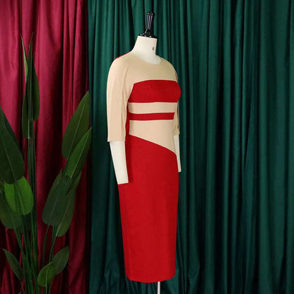 Big size women 2024 new fashion temperament commuter five-quarter sleeve color matching buttock dress