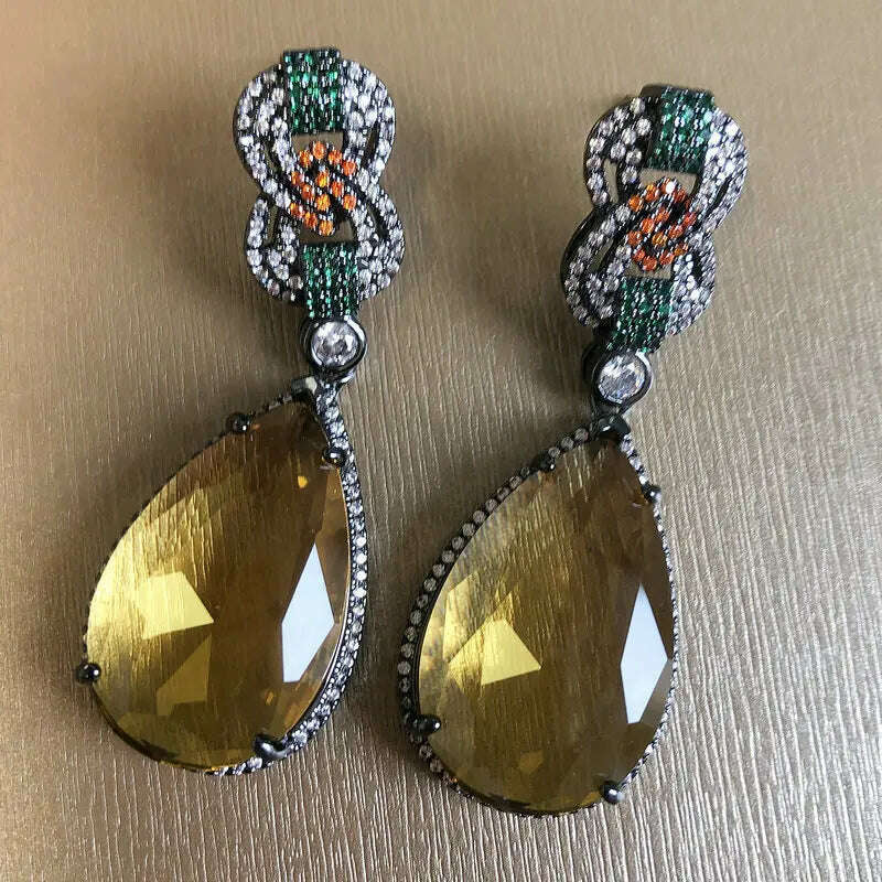 Bilincolor Fashion Vintage Big Yellow Cubic Zircon Earring for Women