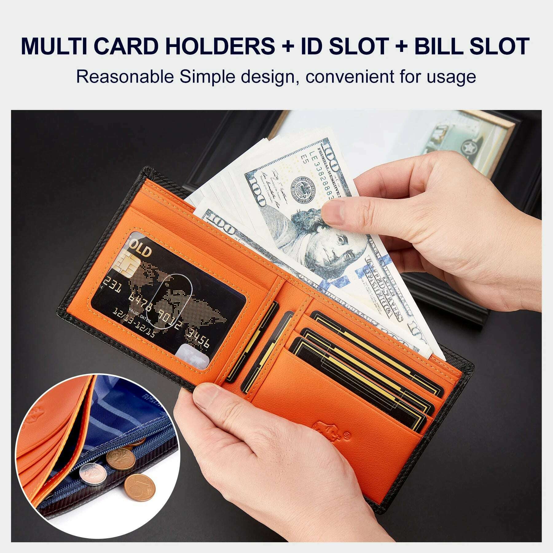 BISON DENIM High Quality Carbon Fiber Men Wallet RFID Blocking Card Holder Short Wallet Best Gift Boyfriend Husband Father Purse