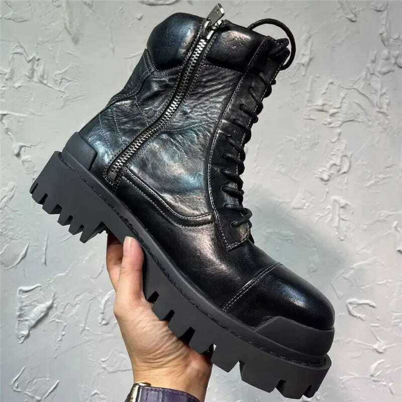Black Man Ankle Boot Lace Up High Tube Men Brand Motorcycle Boots