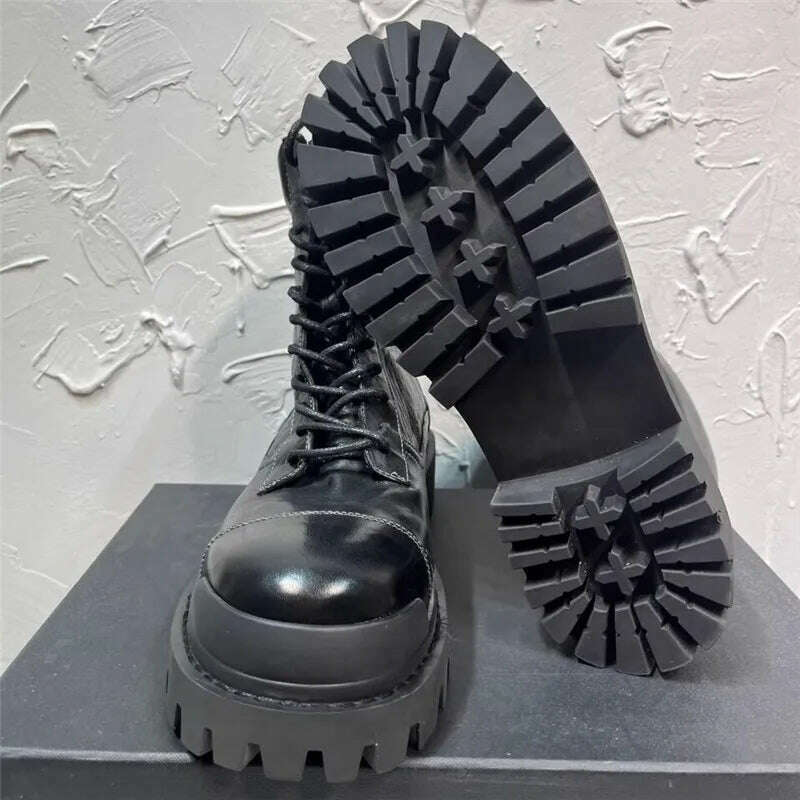Black Man Ankle Boot Lace Up High Tube Men Brand Motorcycle Boots