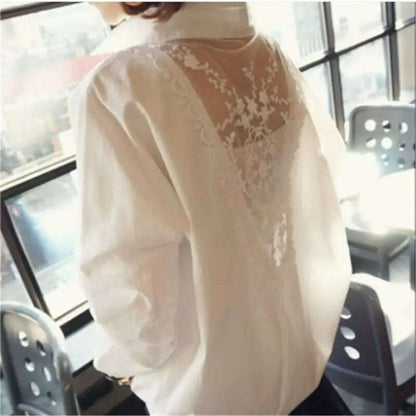 Blouse Women Shirt Women's Top Sexy Backless Lace Loose Large Size White Shirt Blusas Ropa De Mujer