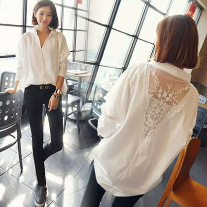 Blouse Women Shirt Women's Top Sexy Backless Lace Loose Large Size White Shirt Blusas Ropa De Mujer