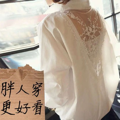 Blouse Women Shirt Women's Top Sexy Backless Lace Loose Large Size White Shirt Blusas Ropa De Mujer
