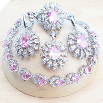 Blue Zirconia Women Silver 925 Jewelry Sets Wedding Bridal Costume Jewellery Earrings Rings Stone Bracelets Set Pendant Necklace
