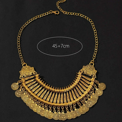 Boho Ethnic Vintage Antique Metal Coin Tassel Statement Necklace For Women Trend 2024 Afghan Turkish Tribal Jewelry
