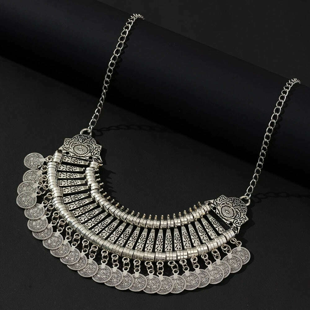 Boho Ethnic Vintage Antique Metal Coin Tassel Statement Necklace For Women Trend 2024 Afghan Turkish Tribal Jewelry