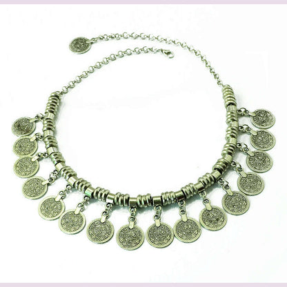 Boho Vintage Ethnic Metal Coins Necklace for Women Gypsy Choker Collar Statement Necklaces Afghan Turkish Maxi Festival Jewelry