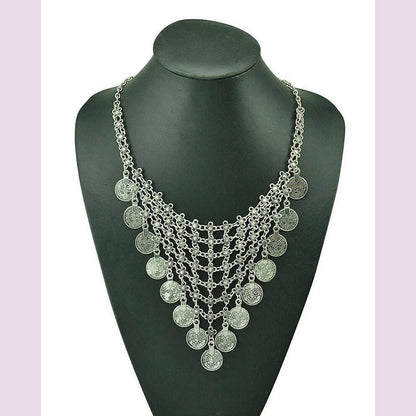 Boho Vintage Ethnic Metal Coins Necklace for Women Gypsy Choker Collar Statement Necklaces Afghan Turkish Maxi Festival Jewelry