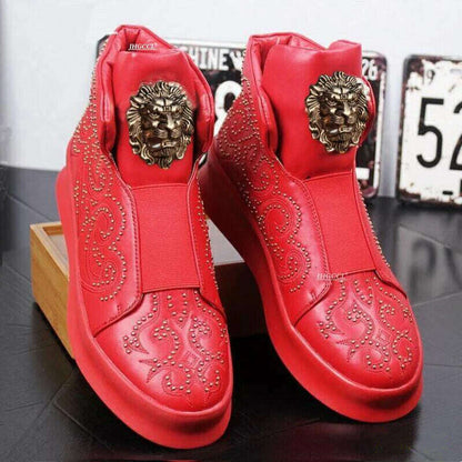 Brand designer men's boots High quality thick low rivets leather loafers casual board shoes