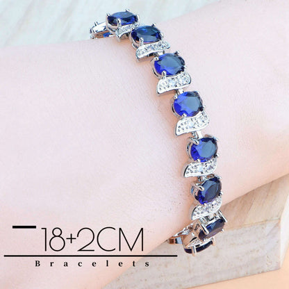 Bridal Jewelry Sets Silver 925 Wedding Jewelry Blue Zirconia For Women Rings Pendant Necklace Earrings Stones Bracelets Set