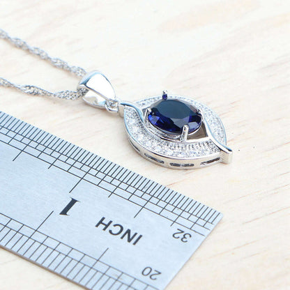Bridal Jewelry Sets Silver 925 Wedding Jewelry Blue Zirconia For Women Rings Pendant Necklace Earrings Stones Bracelets Set
